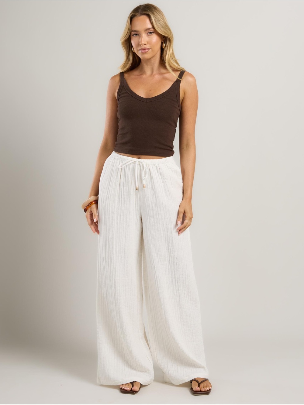 NWOT SIZE 12 Mooloola Cream Wide-Leg Drawstring Swim Coverup Pants